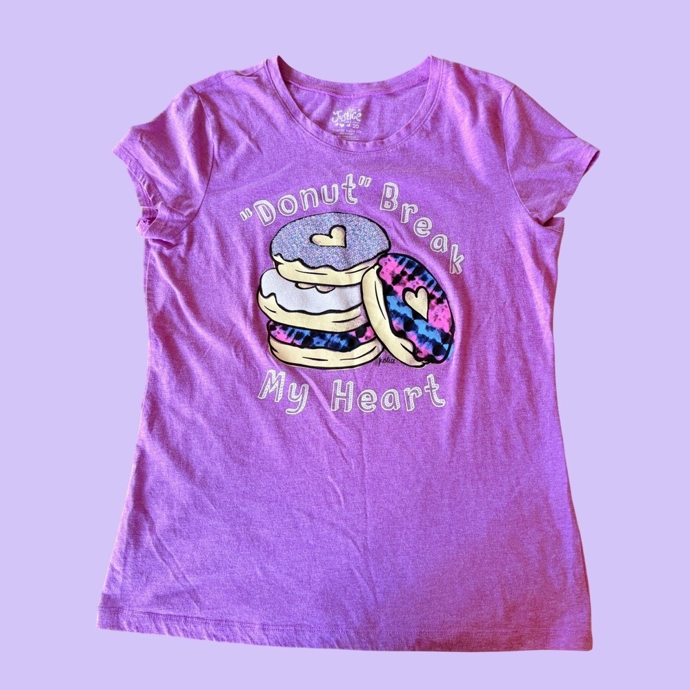 Y2K Justice Donut Break My Heart Graphic Tee Scene Short Sleeve Shirt #18